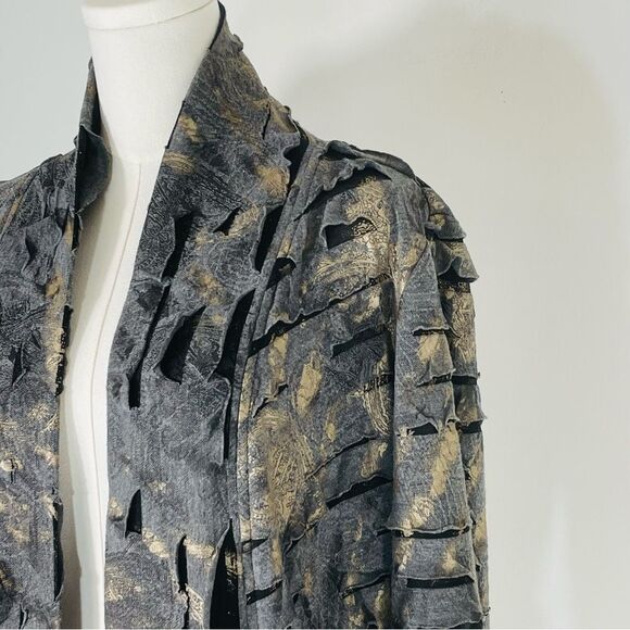 Frank Lyman Vintage Black & Gold Shredded w Elastic Open Cardigan/Jacket Size 8 - Picture 5 of 11
